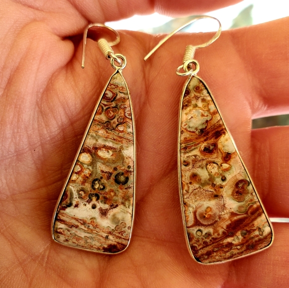 New Leopard Skin Jasper 925 Silver Earrings. - Picture 5 of 10